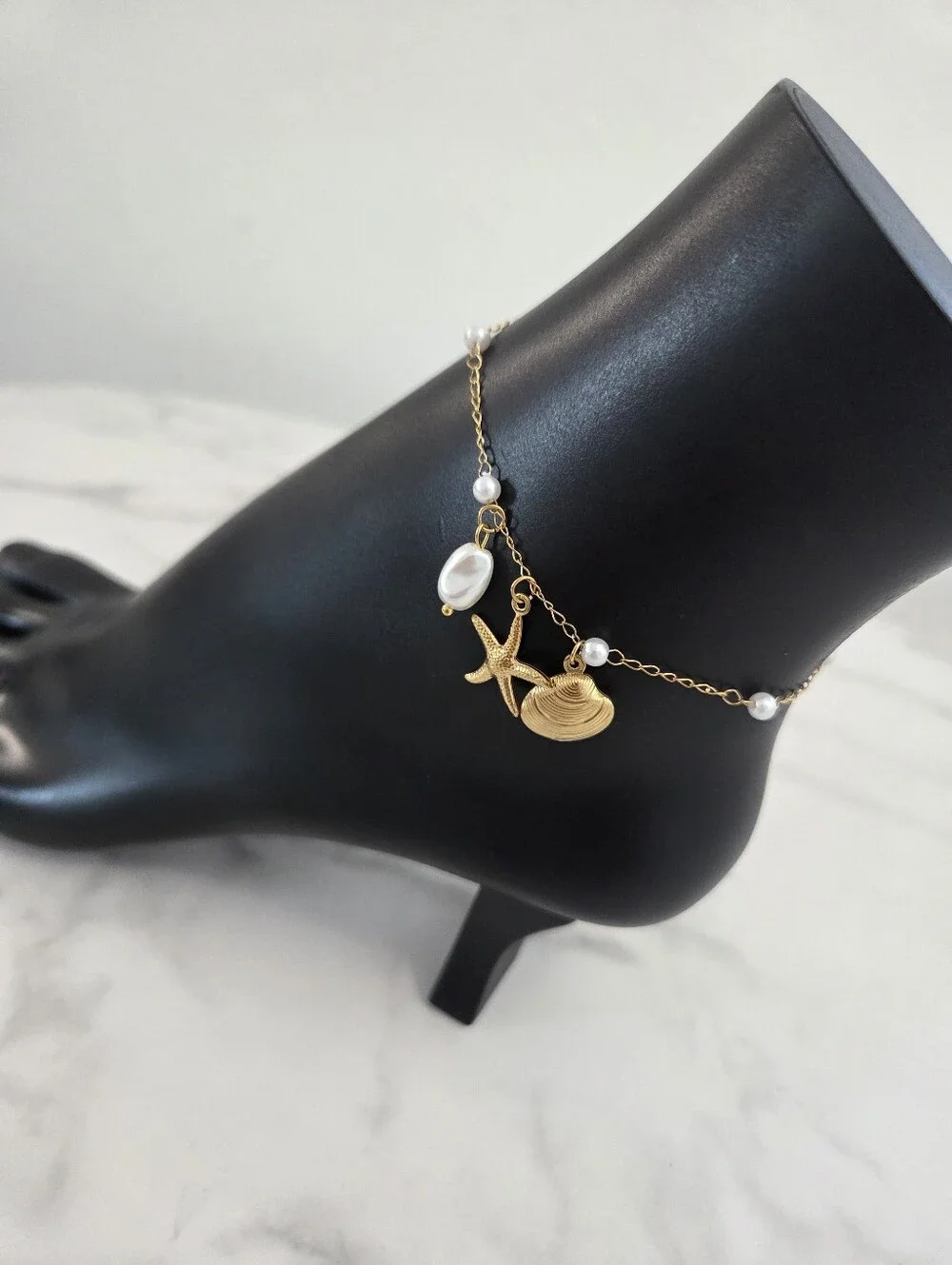 ​Gold Shell Starfish Pearl Anklet Nautical Charm Bracelet Boho Summer Jewelry - Picture 5 of 12